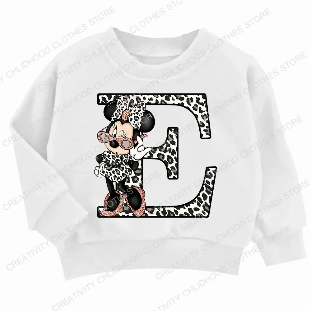 Children Hoodie Disney Minnie Letter A B C D Casual Clothes O-neck Pullover Little Baby Kawaii Cartoons Boy Girl Sweatshirts children sweater,hooded sweatshirt,children hoodie,toddler sweatshirt,cotton hoodie,children sweatshirt,children top,pullover hoodie
