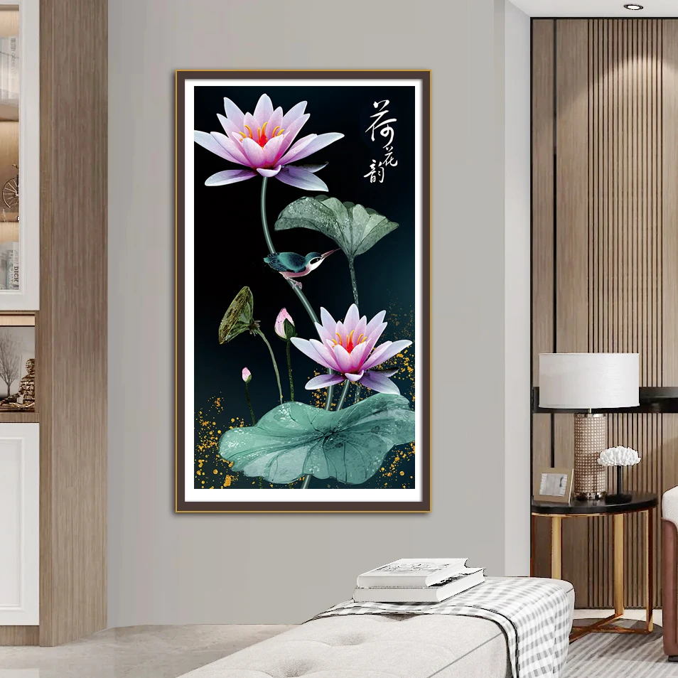 Lotus Flower Cross Stitch DIY Embroidery Set Decorative Painting 11CT 9CT Printed Cloth Needlework Material Pack cross stitch kit