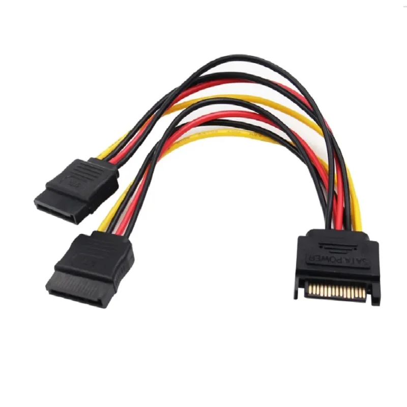 SATA II 하드 디스크 전원 케이블 15핀 SATA 1개의 남성 포트를 2개의 여성 포트로 연결하는 SATA 분배기 케이블 15핀 전원 HDD 고품질 연장 케이블