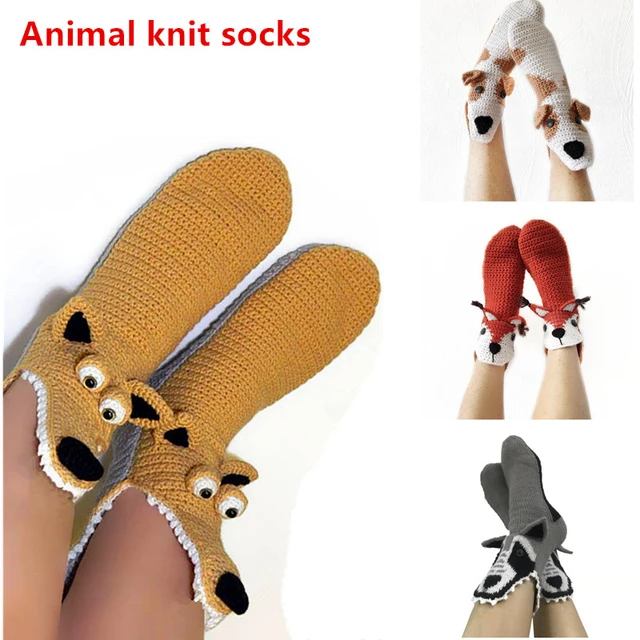 Chaussettes d'animaux en tricot amusantes unisexes, chaussettes créatives 3D,  chaussettes à bouche large, chaussettes de