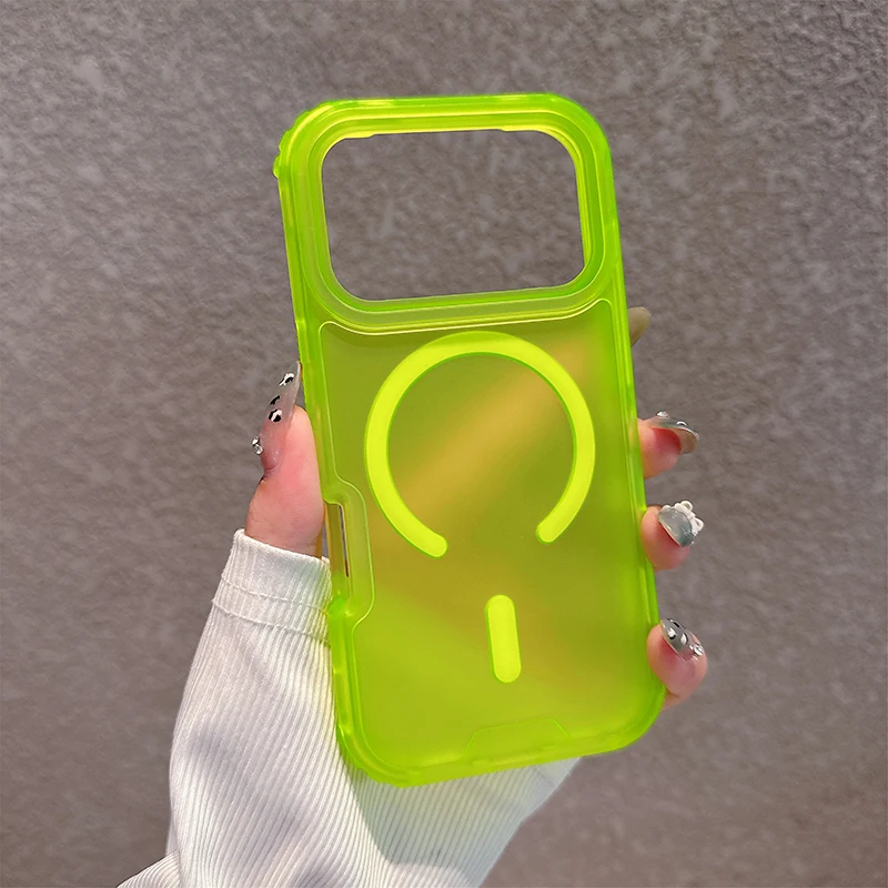 Sleek Matte Candy Magnetic Wireless Charging Transparent Case - Shockproof 3-in-1 Armor Cover