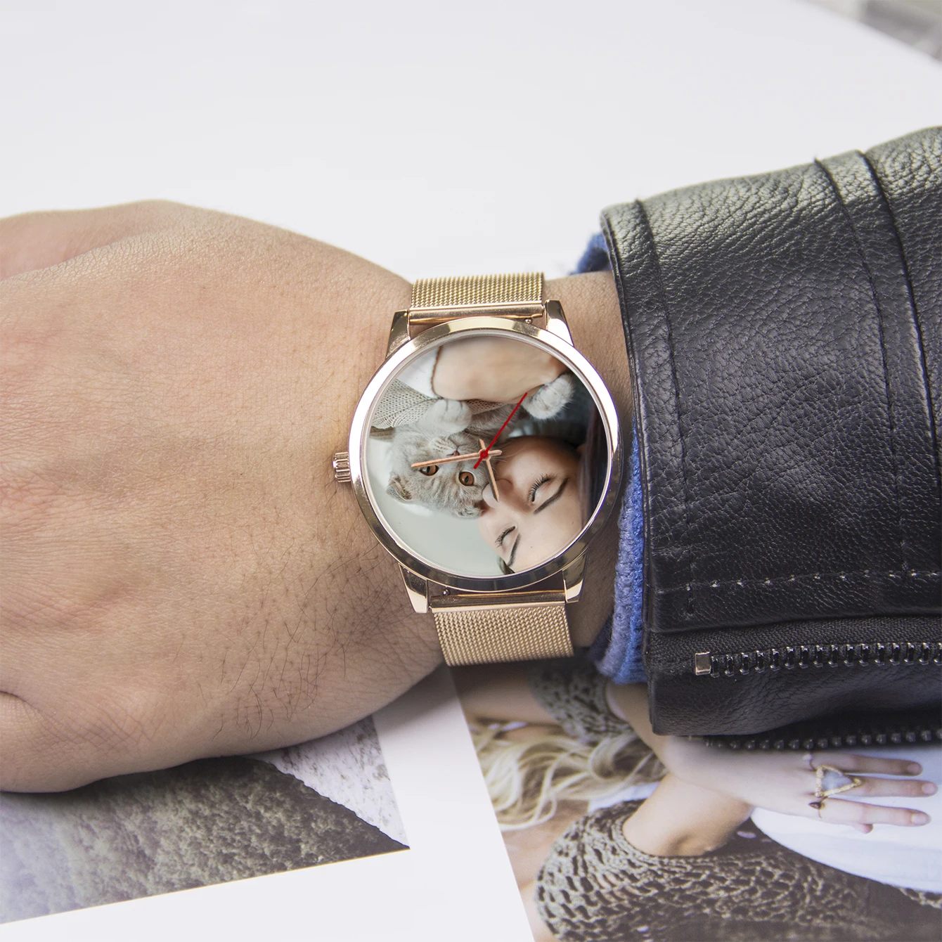 Custom Made Universal Watches for Men Pattern Silver Watch Men Wrist Original Photo Fashion Quartz Wristwatches Gift Pet Son Cat 4