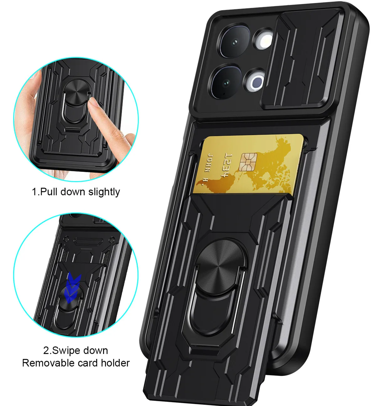 Shockproof Armor Card Holder Case with Slide Lens Protection