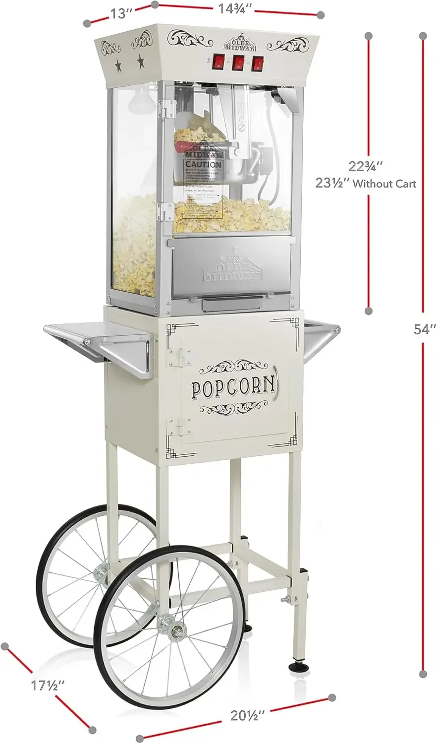 Midway Movie Theater-Style Popcorn Machine Maker with Cart and 10-Ounce Kettle - Cream, Vintage-Style Popper on Wheels 5