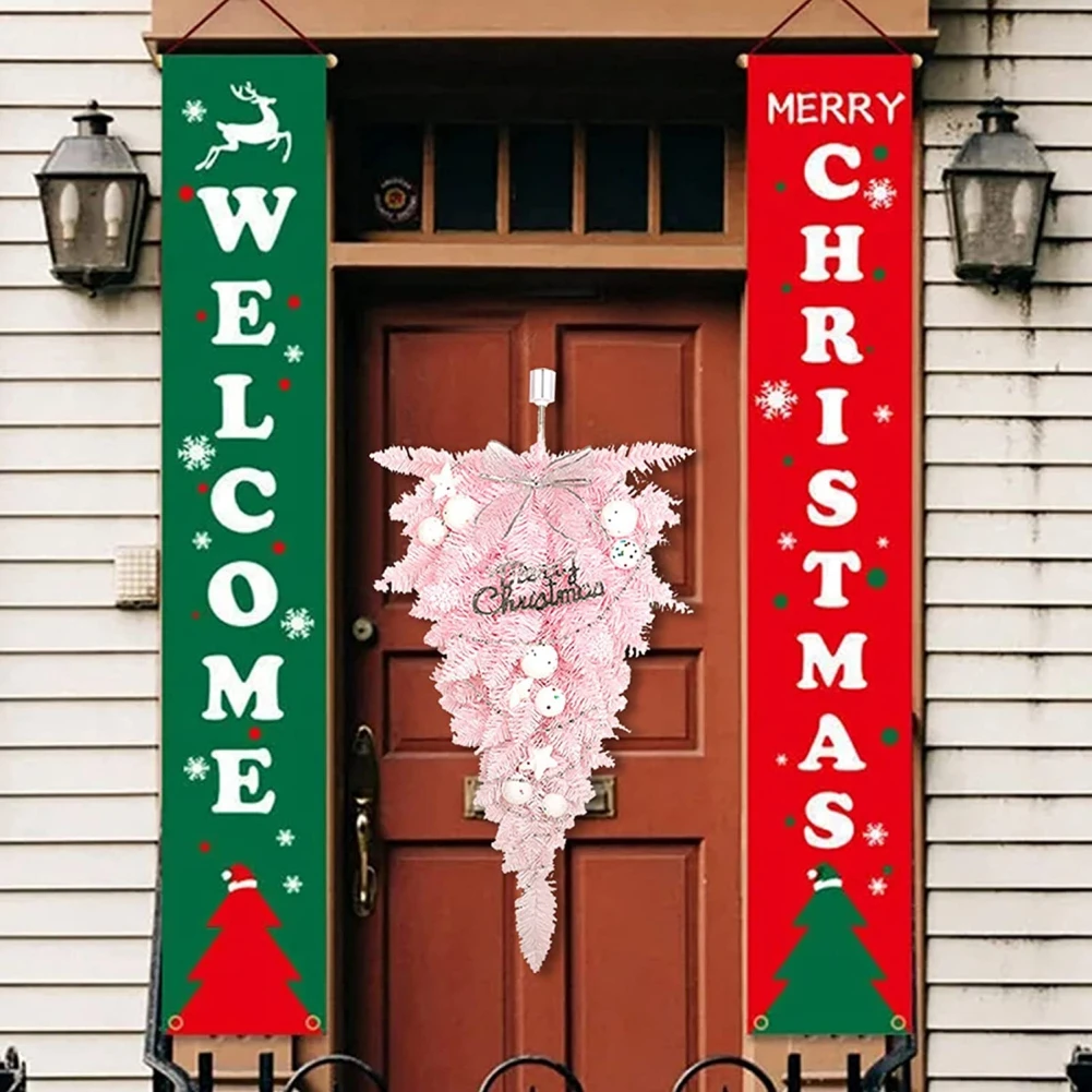 Christmas Artificial Christmas Tree Pink Upside  Decoration  Xmas Front Door  Wall Hanging Swag Wreath Christmas door decoration