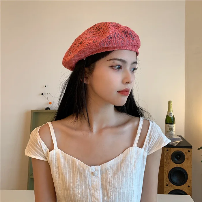 

Lace Beret Hat Openwork Belle Cap women's Sweet Breathable Summer Thin Paragraph Caps Fashion painter's Hats