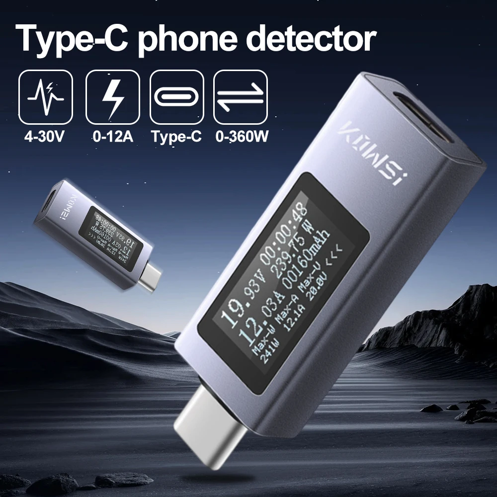 USB Type C Current Voltage Monitor Power Meter Tester Universal Mobile Phone Charger Power Detector for iPhone 15 Samsung Xiaomi