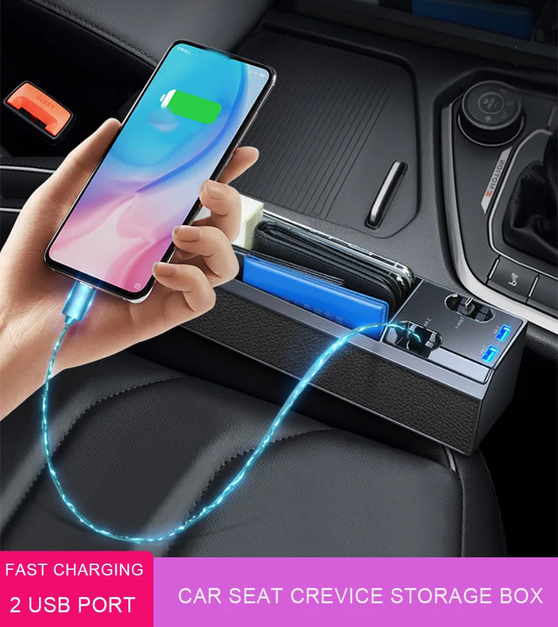 

Multi-function Car Seat Gap Slit Pocket 2 USB Fast Charging Port Car Seat Storage Box for Organizer Card Phone Holder