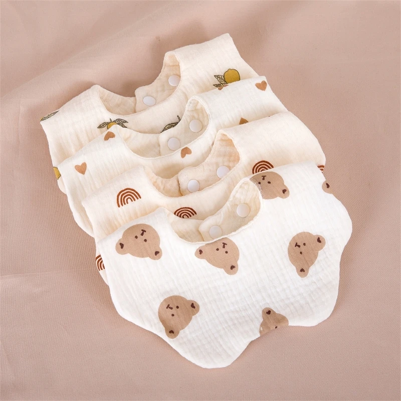 

4 PCs 6 Layers Cotton Gauze Baby Bibs Cartoon Bear Newborn Feeding Drooling Bib Burp Cloths Soft Kids Saliva Towel Bandana