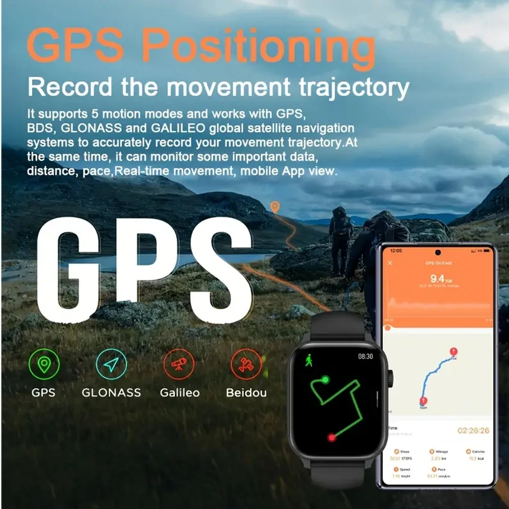 2025 New GPS Sports Smart Watch Outdoor Sports Waterproof Watch Compass 24 Hours Heart Rate Monitor Bluetooth Call Smartwatch