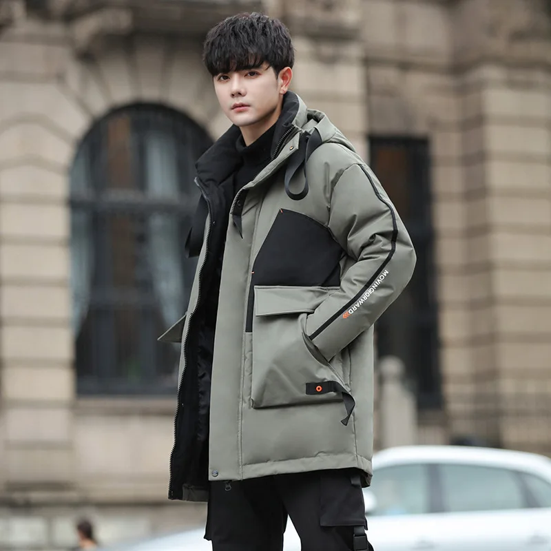 2022 New Hooded Down Jacket Mid-length Youth Student Trend Warm and Thick White Duck Down Men's Jacket Winter Male Down Jacket