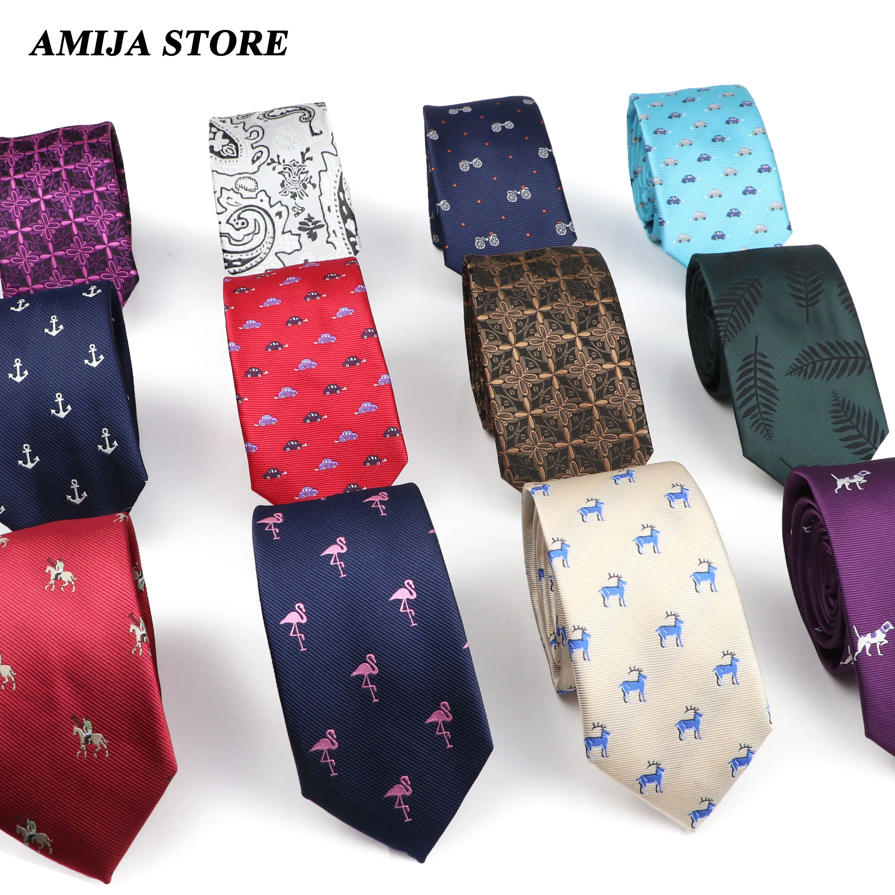 Neck Tie Casual Tie For Men Feather Balloon Flamingos Monkey 6cm Necktie For Wedding Bussiness Male Narrow Skinny Office Accessories