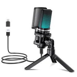Zealsound RGB USB Condenser Microphone for Professional Recording and Streaming (Black)