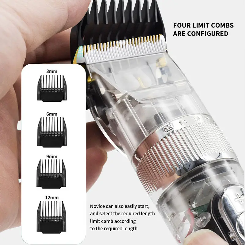 WAIKIL Men's Transparent Electric Hair Clipper Fashion Professional Electric Push Clipper USB Charging Cordless Trimmer Styling 4
