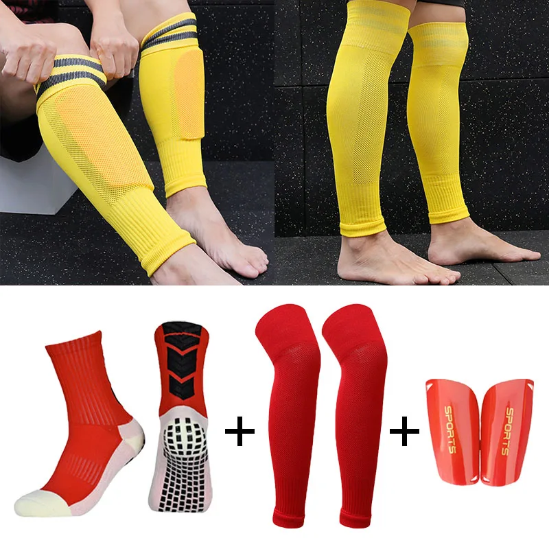 A Set Sports Equipment Anti Slip Soccer Socks Adult Kids Leg Cover Calf Sleeve Over Knee Football Shinguard Protective Gear