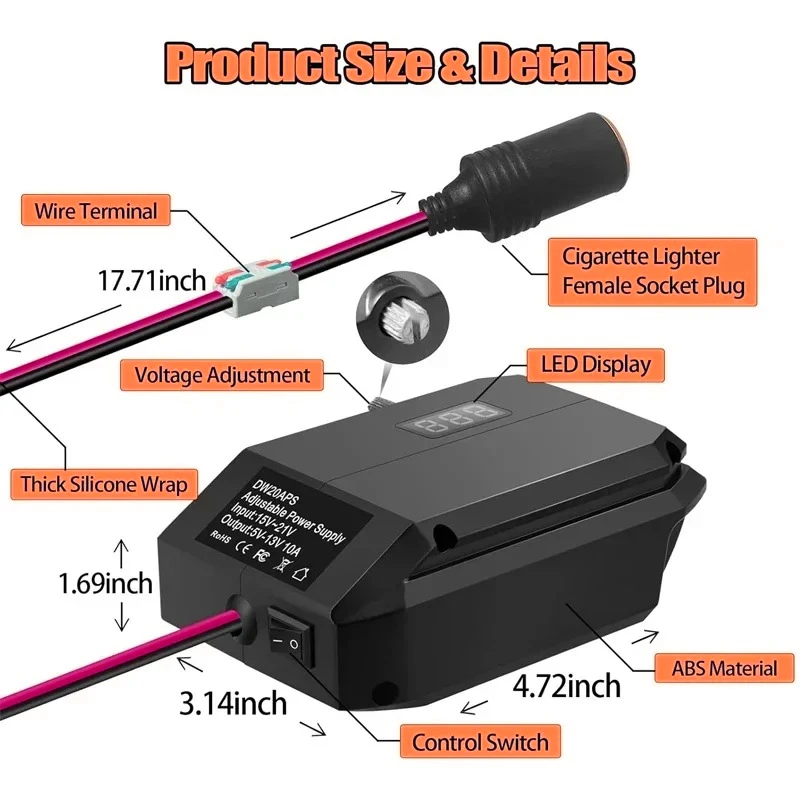 For Makita/Dewaltt/Milwaukee/Bosch，18V to 12V Step Down Converter Cigarette Lighter Adapter Power Wheel Adapter Car Refrigerator image 2