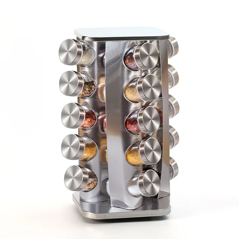 Spice jar 430 aço inoxidável vidro rotativo
