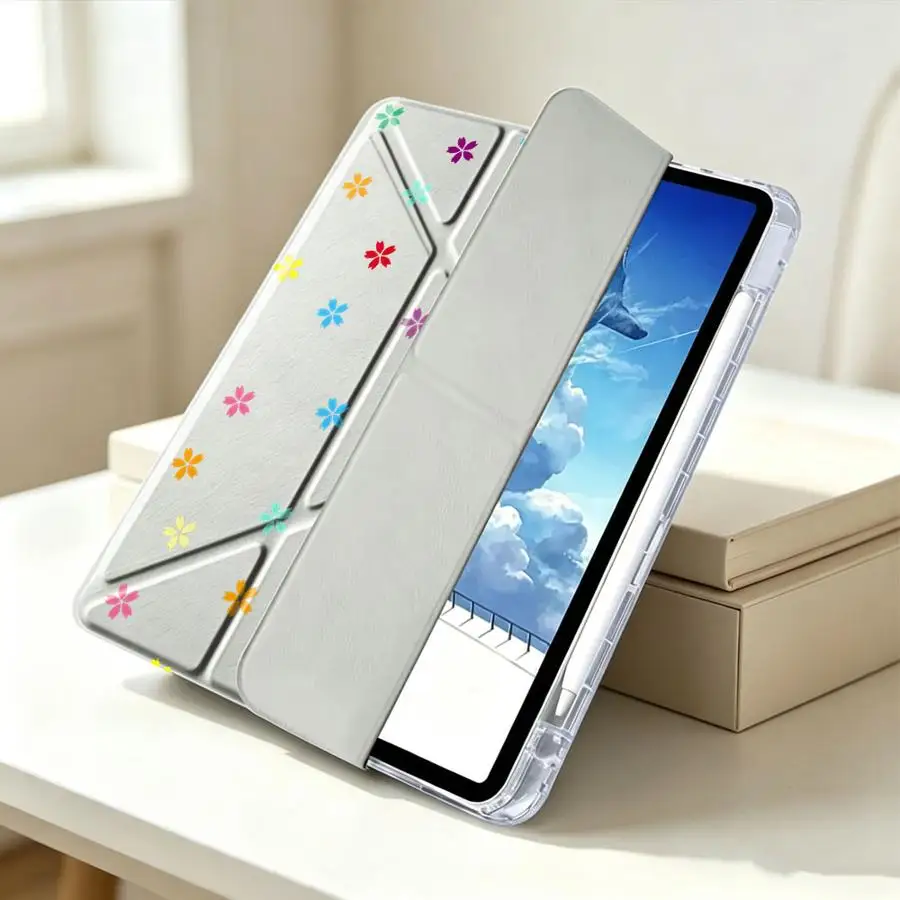 Rainbow Flower Tablet Case with Pen Slot - Vibrant Protective Cover
