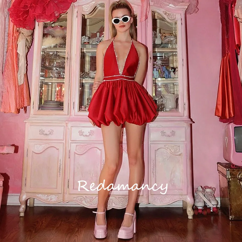 

Redamancy Red Deep V-Neck Beading A-LINE Homecoming Dresses 2024 Backless Slim Above Knee vestidos de novia Party Dress