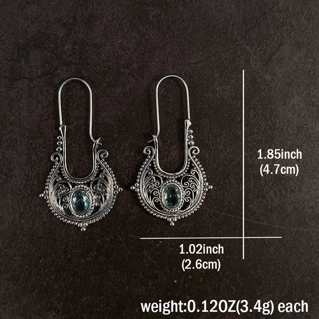 Caved Pattern With Zircon Decor Dangle Earrings Bohemian Ethnic Style Zinc Alloy Silver Plated Jewelry Tourism Souvenir 6