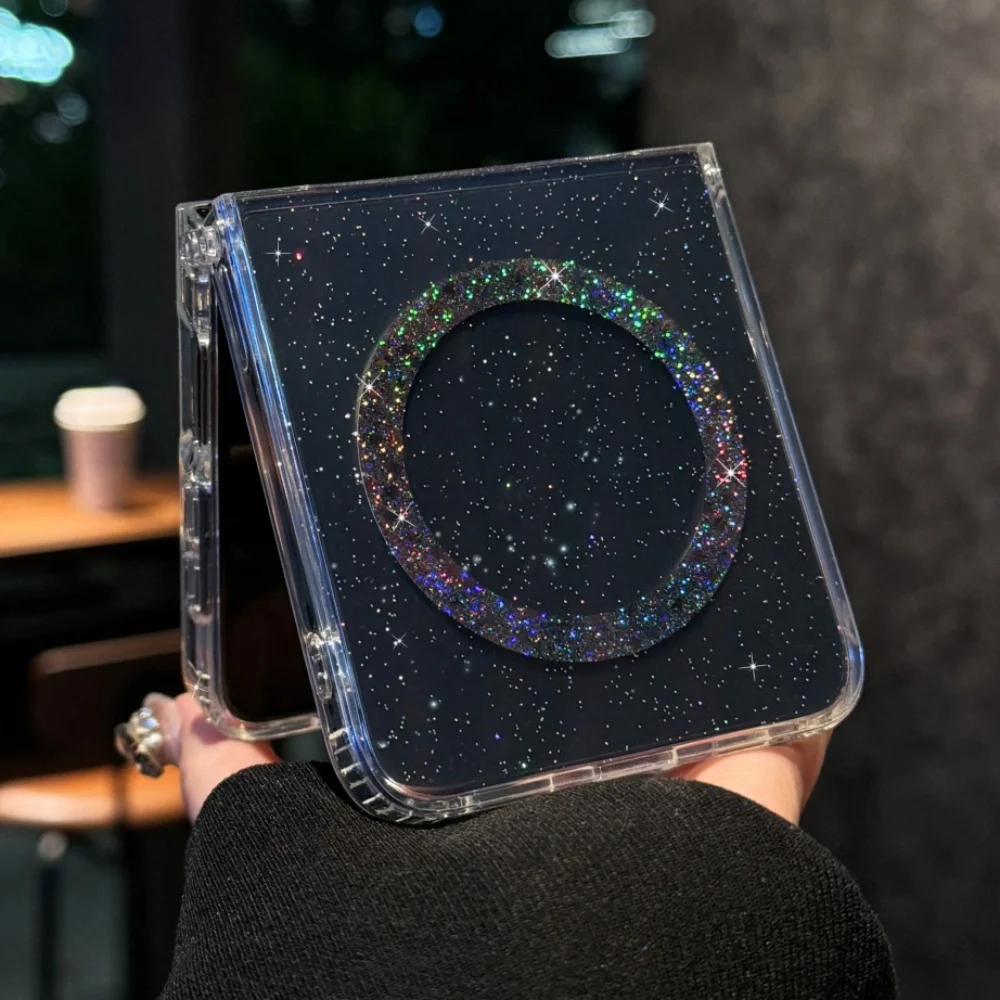 Transparent Glitter Magnetic Phone Cover with Wireless Charging Capability