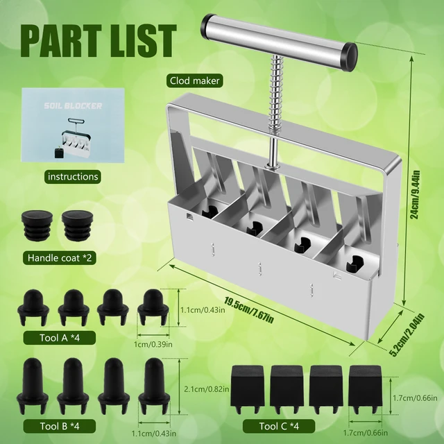 Talajblokk-Készítő Mikrokalap-Blokkoló Készlet Kézi Ergonómiai Talaj Blokkoló Szerszám Rozsdamentes Acél Növényi Transzplantációs Palánták - Image 5