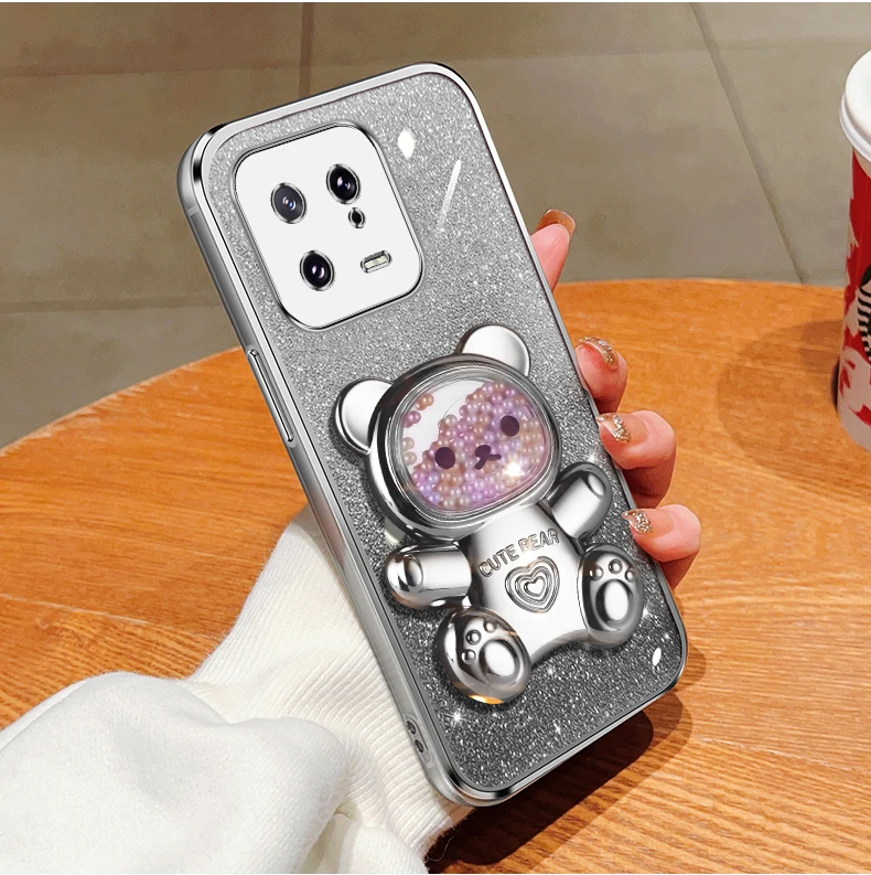 Coque de téléphone à paillettes pour Xiaomi Mi 13 Lite Pro, Mi 13, 14 Pro Lite, 13Lite, 14Pro, 13Pro, Mi 11, 12, motif ours Quicksand_voghion.com