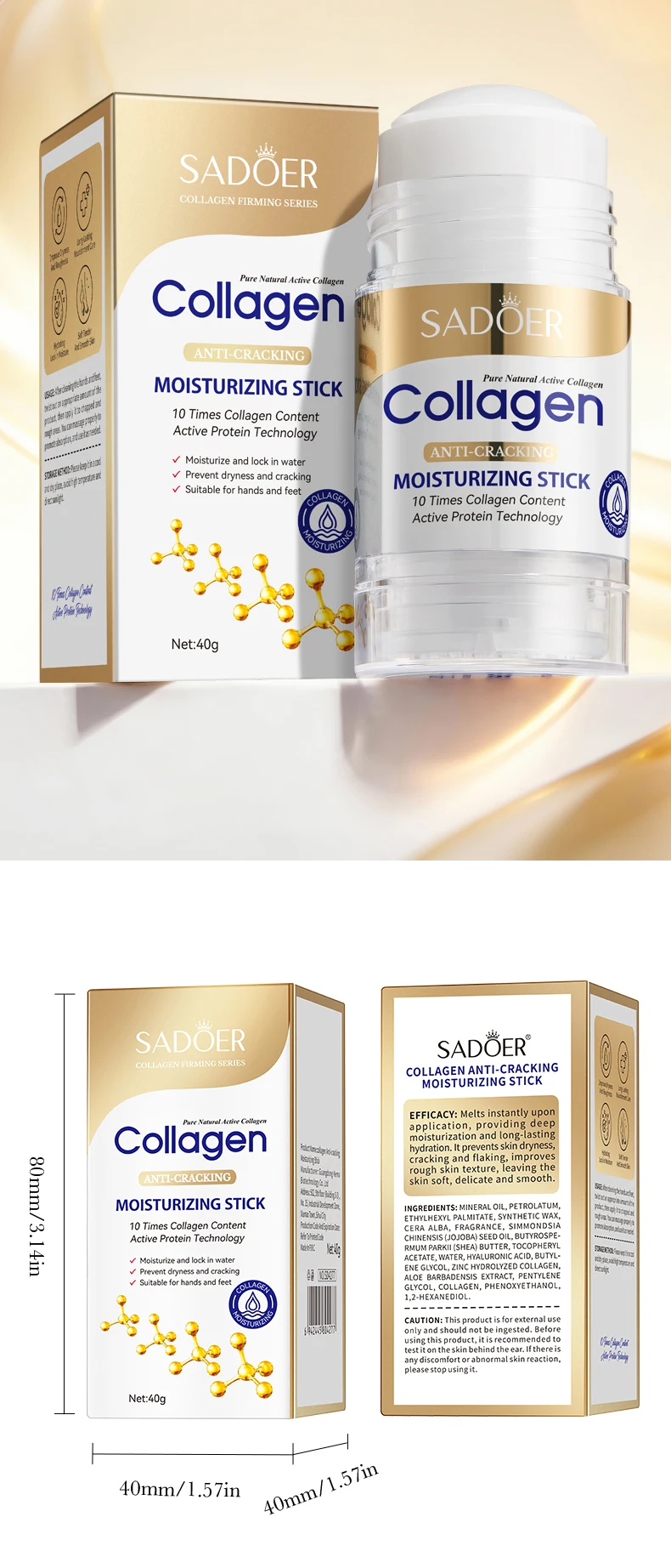 SADOER Kollagen Hand- & Fußcreme-Stick Feuchtigkeitsspendend Anti-Rissbildung Aufhellend Anti-Falten Anti-Aging Handpflege-Produkte – Detail 9