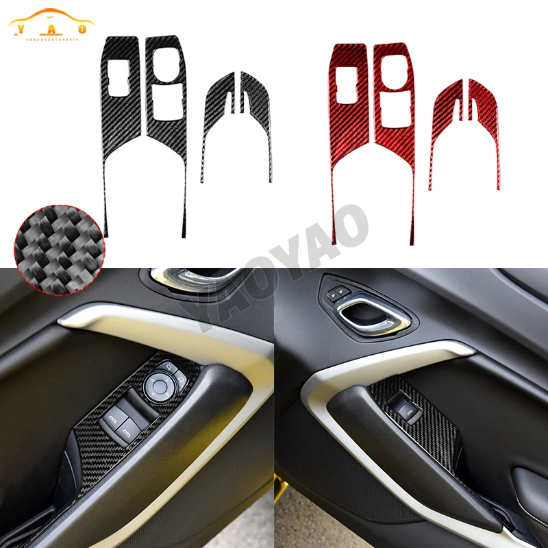 

Для Chevrolet Camaro 2016-2022, переключатель стеклоподъемника автомобиля из настоящего углеродного волокна, декоративная наклейка, аксессуары для интерьера