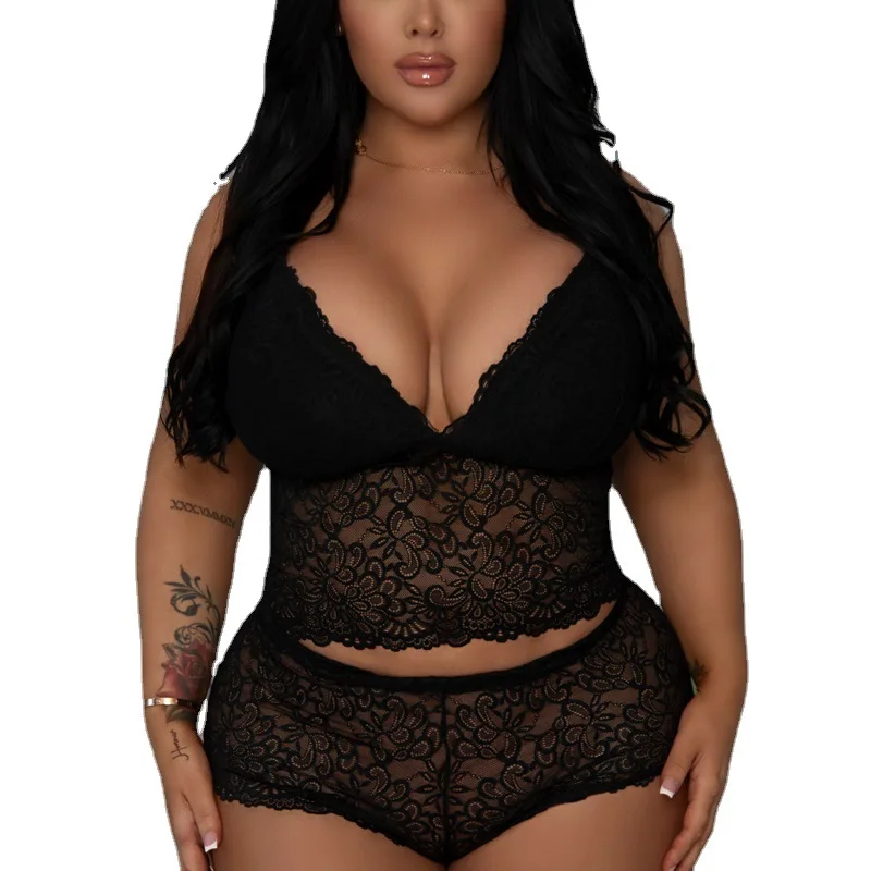 

2023 New V-neck Underwear Plus Size Lingerie Set for Women's Lace Sexy Corset Suspender Exotic Apparel Intimates Solid Nightwear