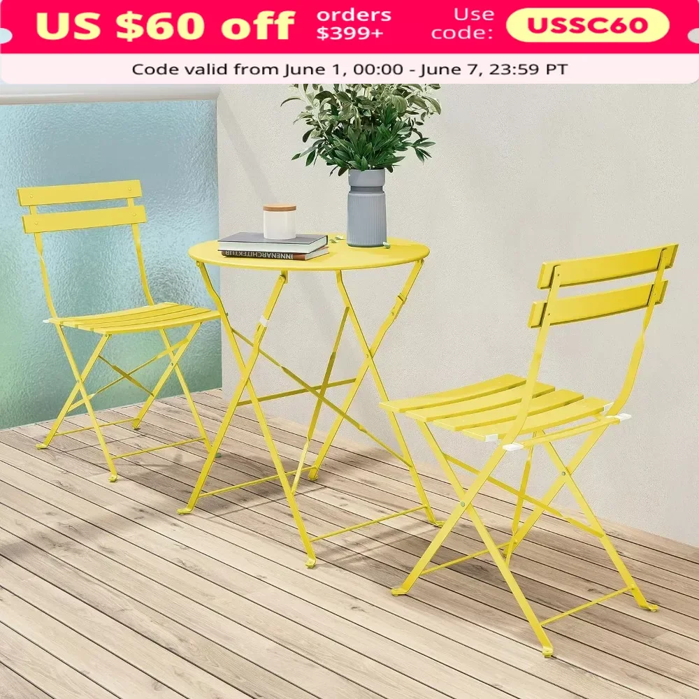 

Outdoor Chairs,3-Piece Bistro Set,Folding Outdoor Sets,with Premium Steel Frame Portable Design,for Bistro & Balcony