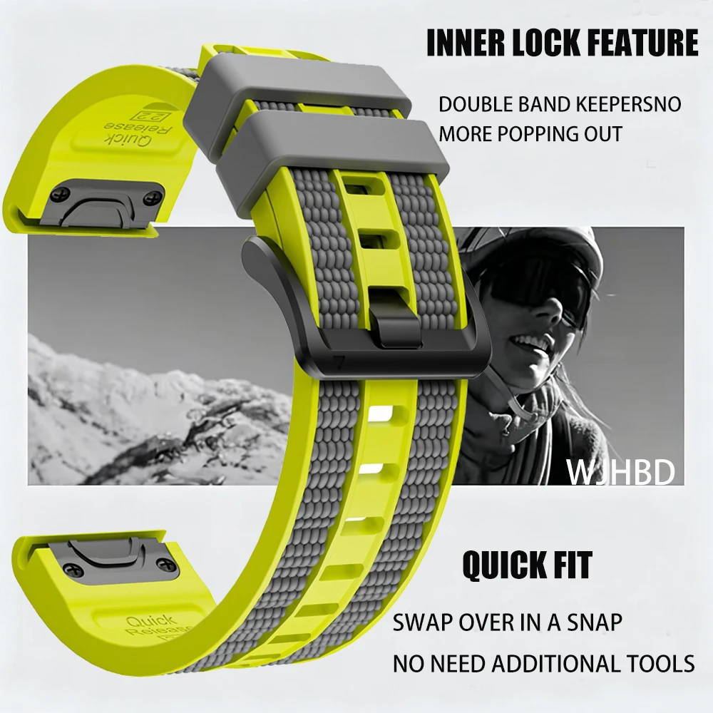 Versatile QuickFit Silicone Sports Strap (22mm & 26mm) in Black