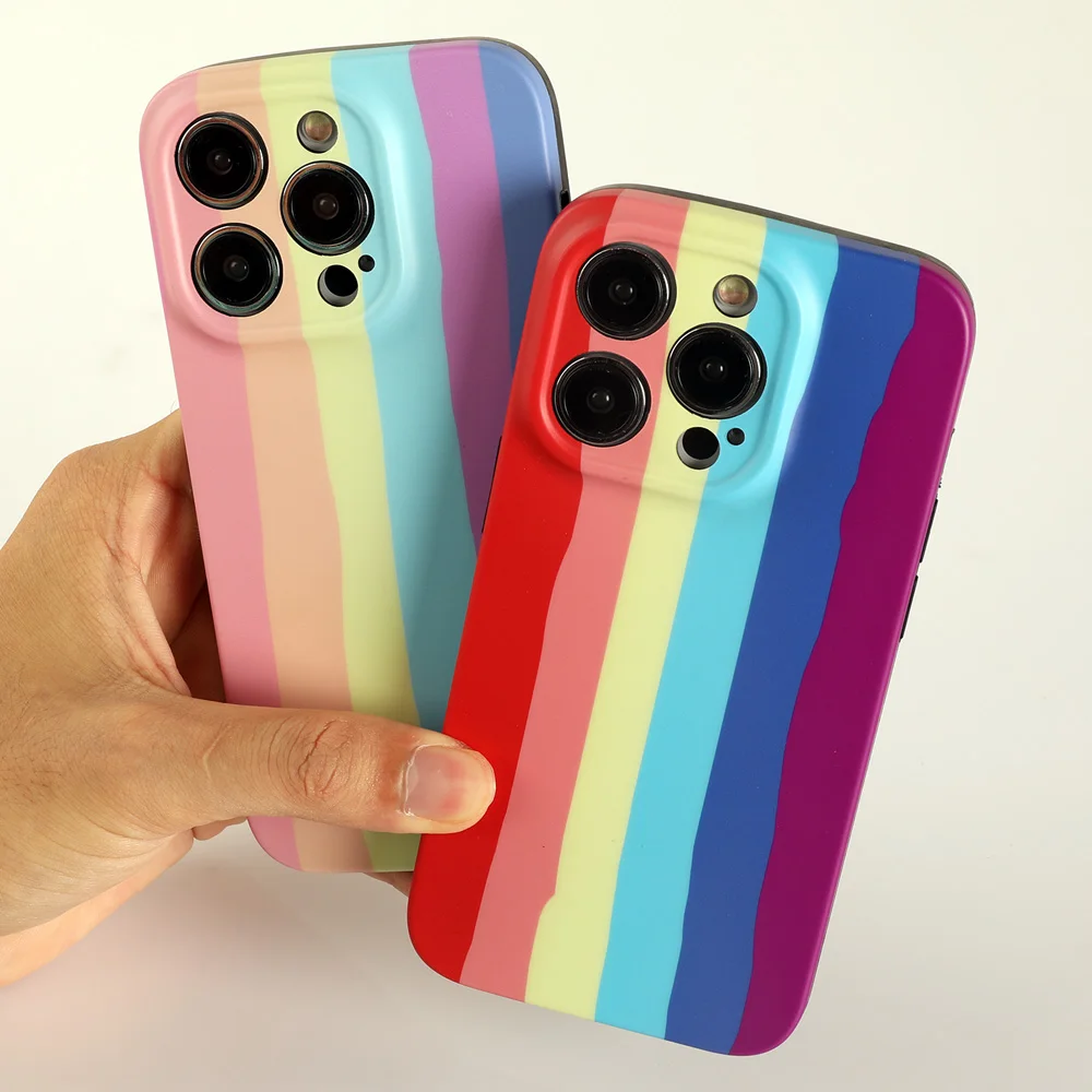 

Rainbow Stripe Phone Case for iPhone 12 13 Mini 11 14 Pro Max X XR XS Soft Silicone Color Drew Back Cover Colorful Protect