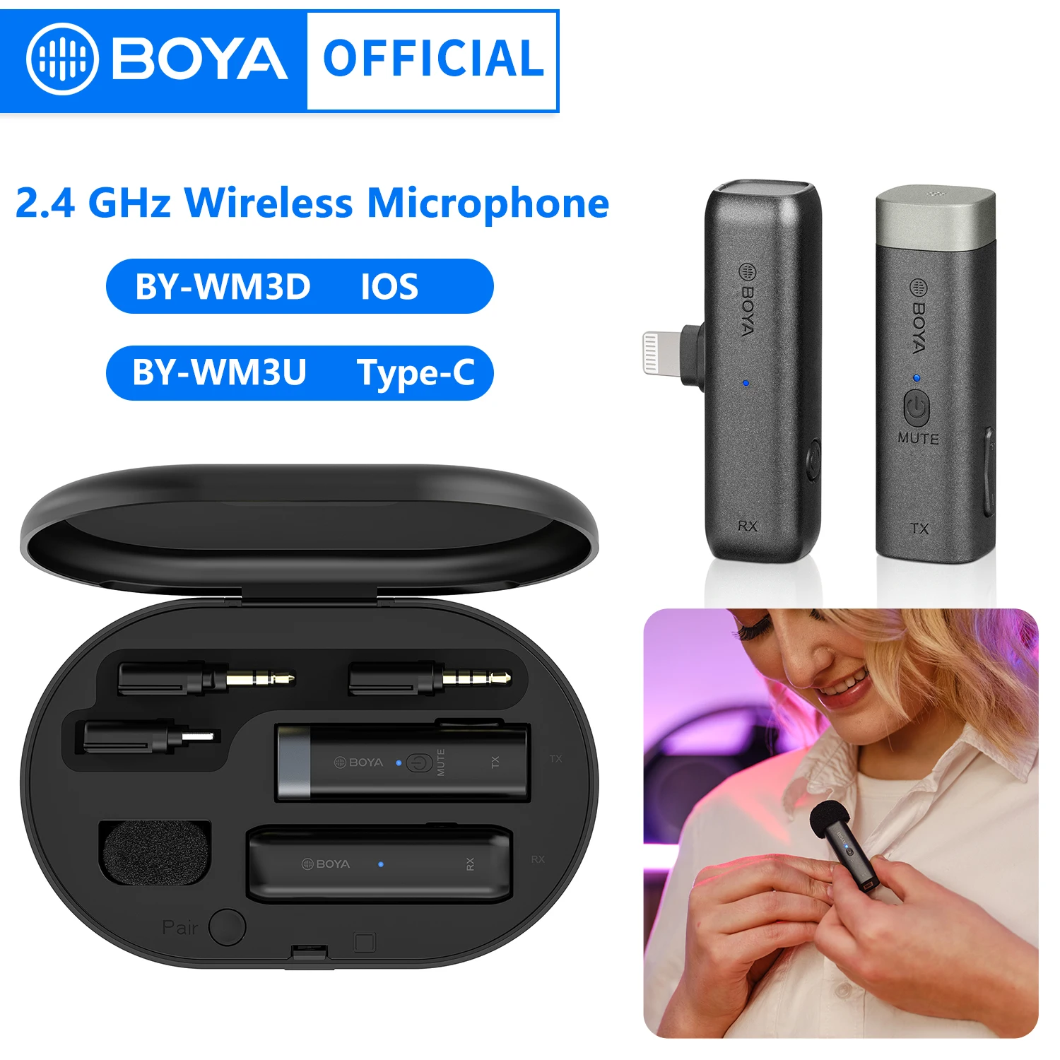 Boya BY WM3 gravação condensador profissional sem fio microfone para iphone android câmera youtube streaming ao vivo vlog - Melhor Electrónica