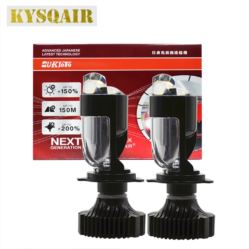 

2PCS KYSQAIR 110W Auto Lamp Mini Lens LED H4 Bulbs Headlight High Low Beam H4 Projector Turbo Fan 3000K 6000K H4 Double Lens LED