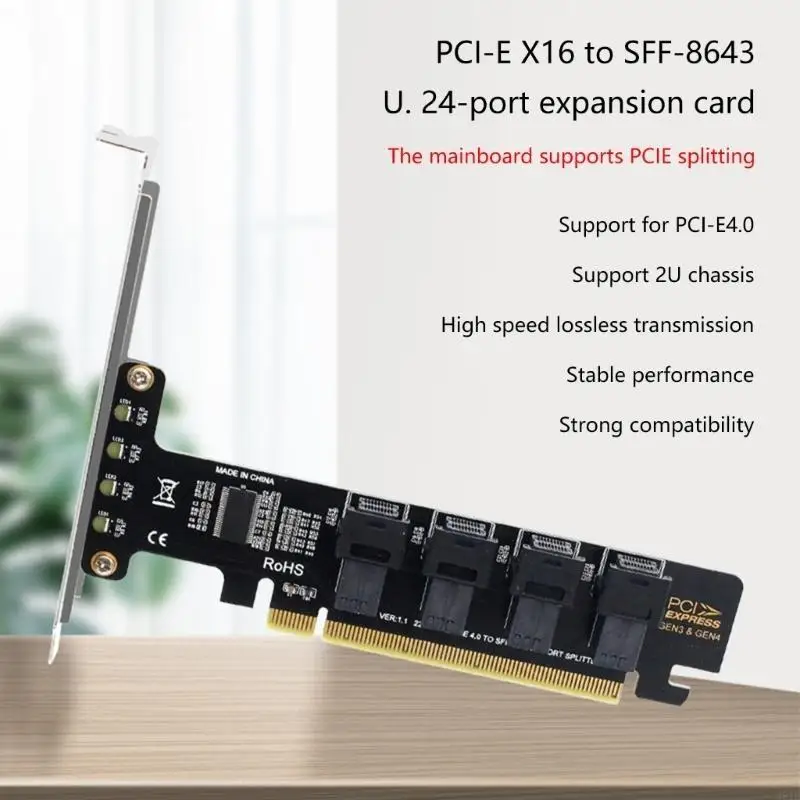 PCIE X16 To 4-port NVME SFF-8643 SFF-8639 Expansion Card Adapter PCIE4.0 Split Card Support PCIE X16 Slots Q81E