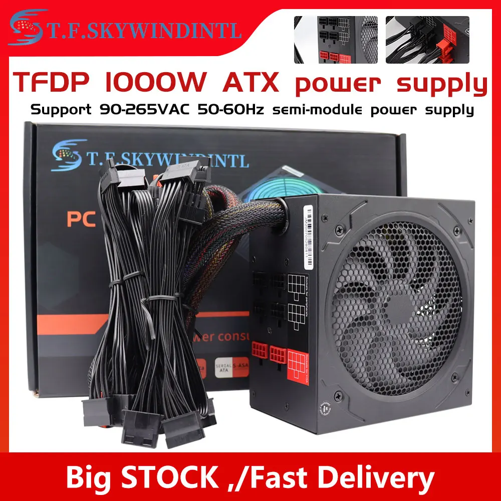 Computer PC Power Supply 1000W Unit Gaming PC Power Source Semi Modular