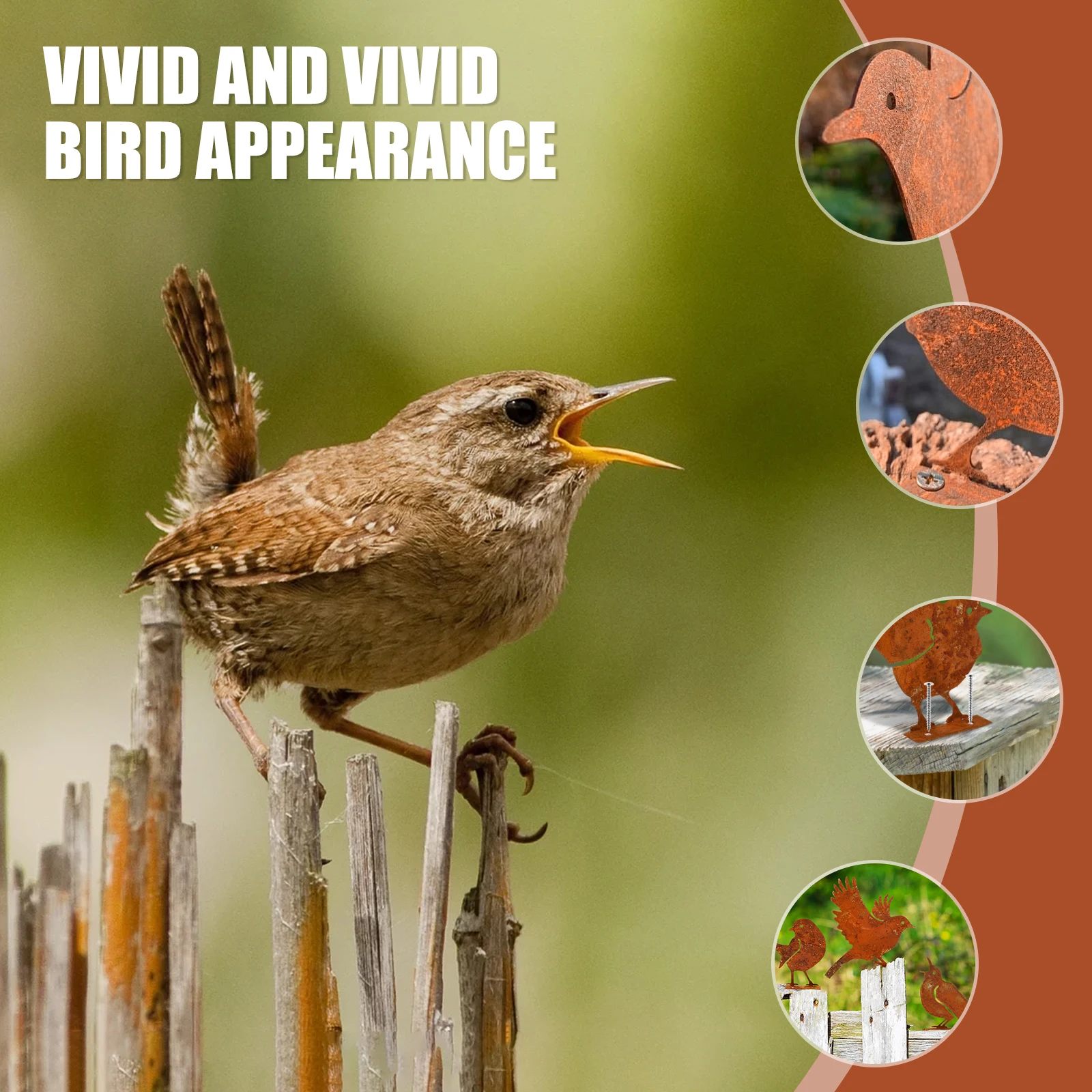 5Pcs Garden Rusty Bird Ornaments Metal Birds Statues Art Set Silhouettes Metal Bird Yard Decorations for Outdoor Fences Branches