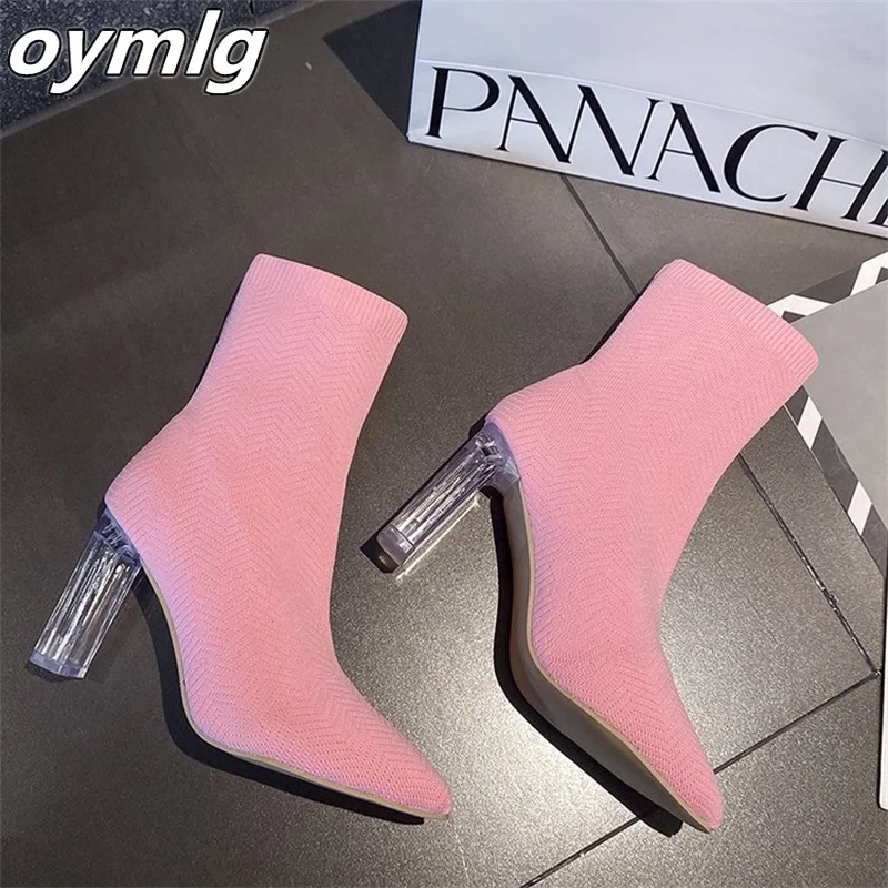 Elastic Boots for Women 2023 New Autumn/Winter Pointed Large Women's Boots Thick High Heel Mid Sleeve Boots