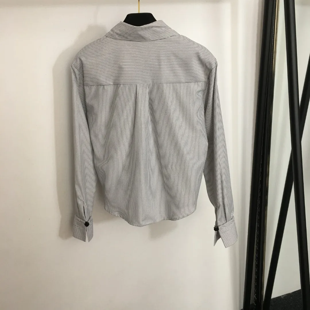 

2023 New Logo Hardware Double Pocket Long Sleeve Striped Women's Shirt