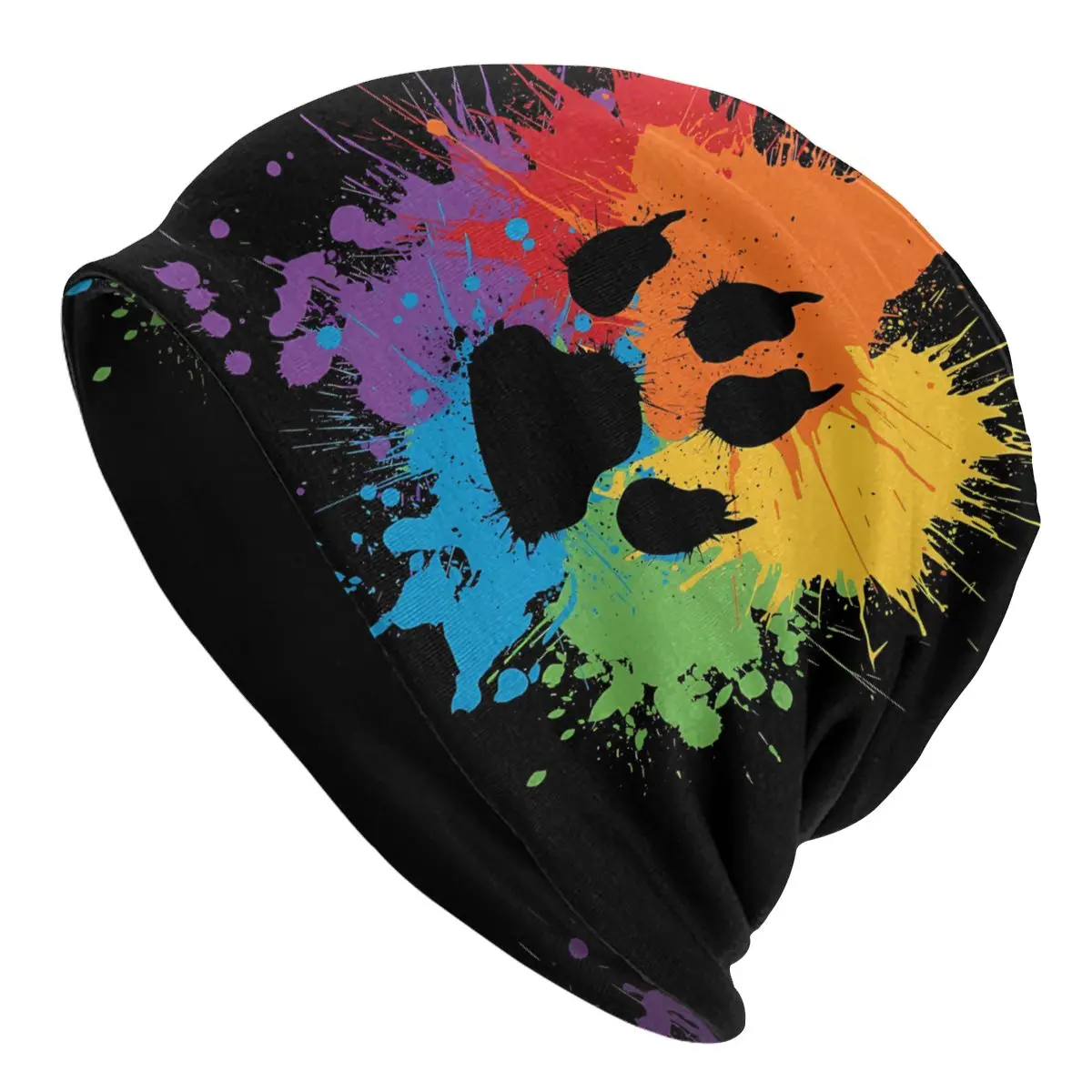 

Skullies Beanies Caps Dog Paw Pride Dark Rainbow Thin Hat Autumn Spring Bonnet Hats Men Women's Unisex Ski Cap