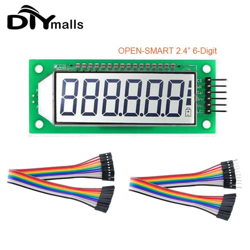 LCD Display Module 2.4 inch 6-Digit 7 Segment HT1621 LCD Driver Decimal Point + Female to Female/Male Jumper Wire for Arduino