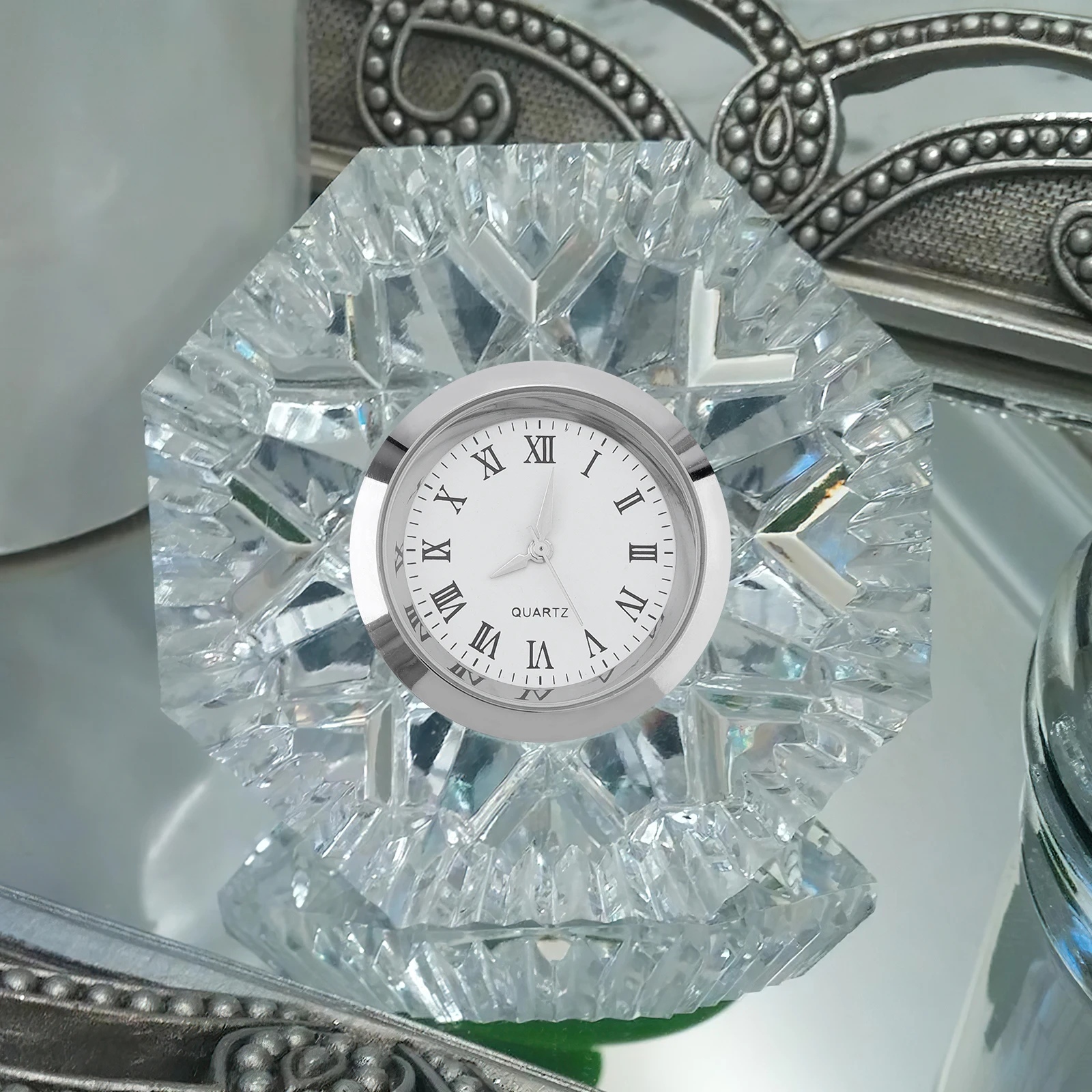 1-1/2 inch Quartz Movement Round Mini Clock Insert for for 35 mm Diameter Hole with White Face,Roman Numerals, Silver Tone Bezel 5