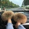 Summer Real Fur Slippers Plush Fluffy Raccoon Fur Slides For Women Flip Flop Flat Furry Outdoor Fashion Sandals Woman Shoes 4