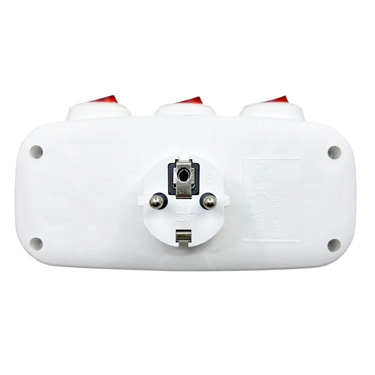 EU Electrical Socket With ON/OFF Switch 1 To 3 Way Germany Standard Extension Plug Adapter