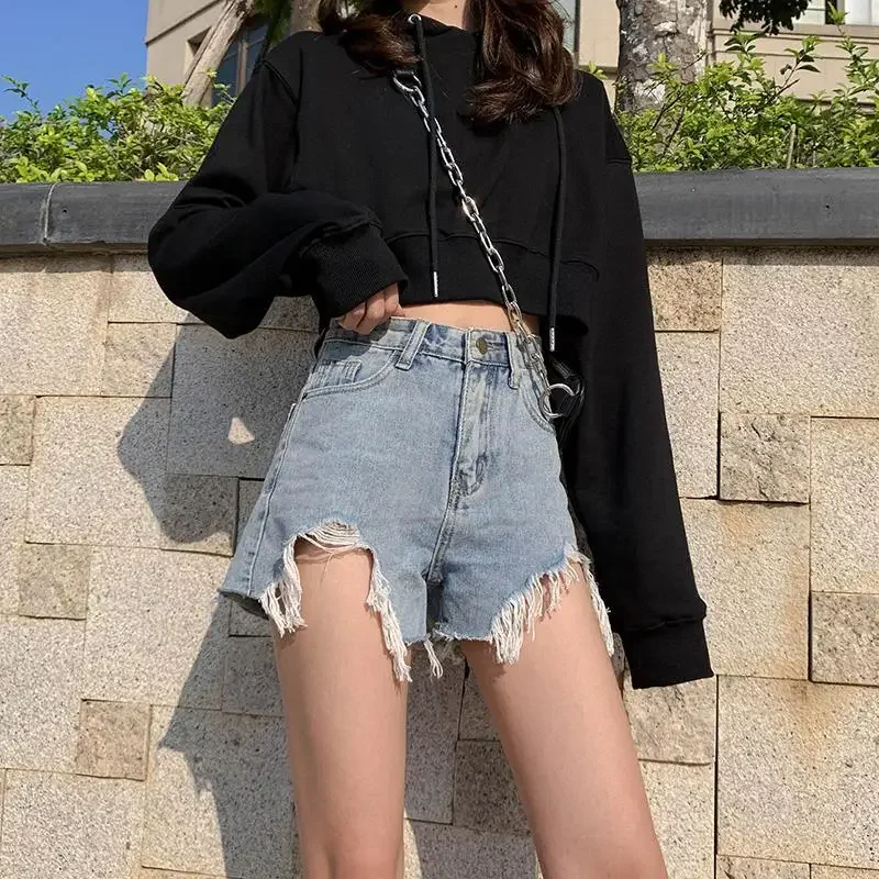 

Womens Shorts Denim White Ripped Short Pants for Women To Wear Jeans High Waist Wide Offer Free Shipping Cheap Korean Style Hot
