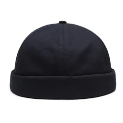 Retro Cotton Brimless Snapback Cap - Adjustable Skull Hat for Parties, Vacations, and Running (Navy blue)