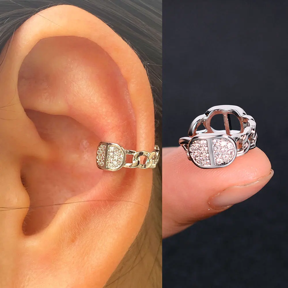 Ear clip earrings 1Piece geometry rainbow CZ cuff wrap clip on earrings women girls climber ear cartilage bone clips fake earring non piercing