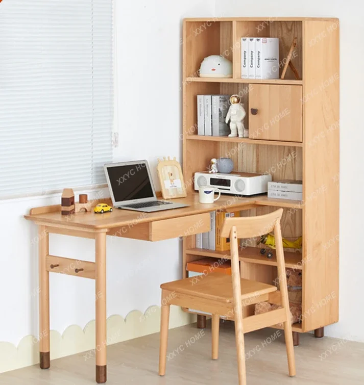 Solid Wood Desk Bookshelf Combination Simple Corner Desk Home Small Apartment Desk corner cabinet 59x36x180 cm solid oak wood