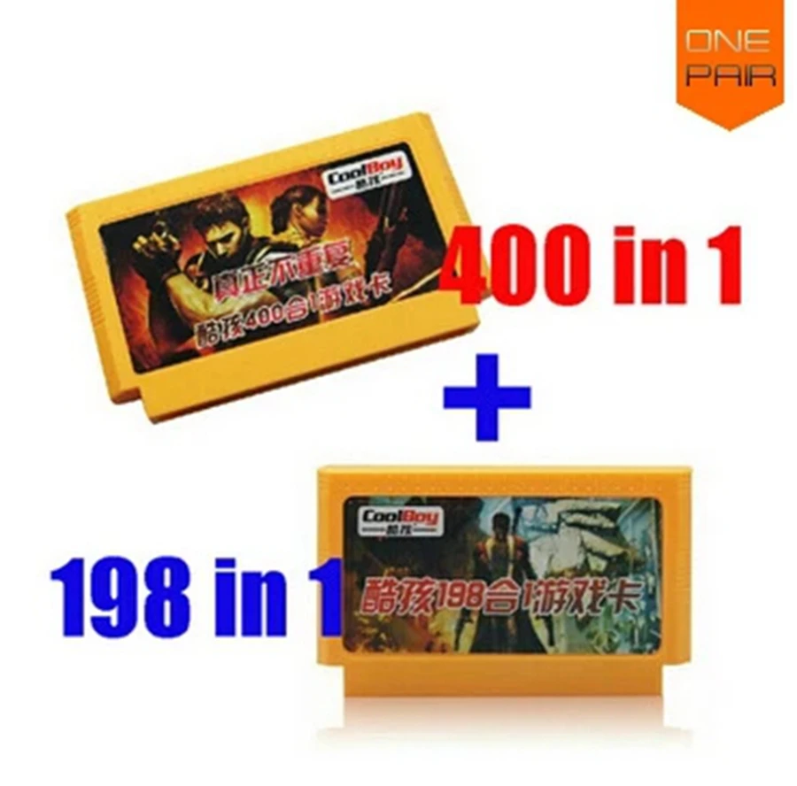 New 8bit Game Cartridge Classical Game Card One Pair Hot Sale - 400 In 1 + 198 In 1 (Yellow Cart)